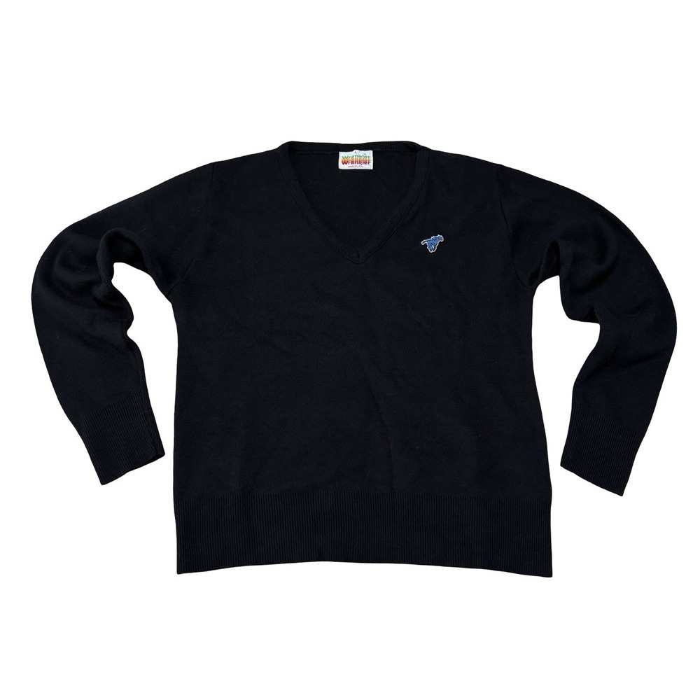 Vintage Wrangler Women's V Neck Sweatshirt Black USA Made Slim Large 18 x 22.5